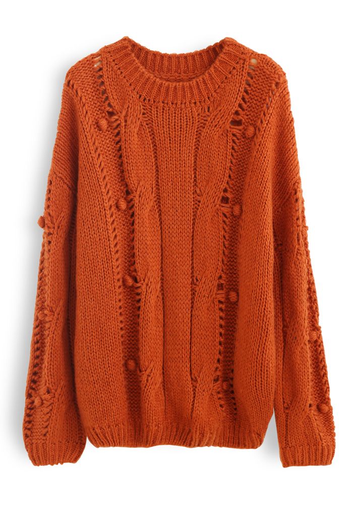 Suéter de punto grueso con ojales Pom-Pom en naranja