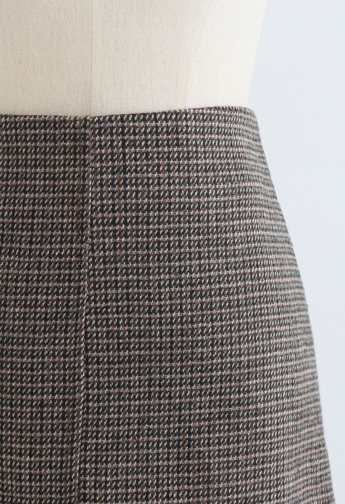 Minifalda de mezcla de lana texturizada de tiro alto en verde oliva