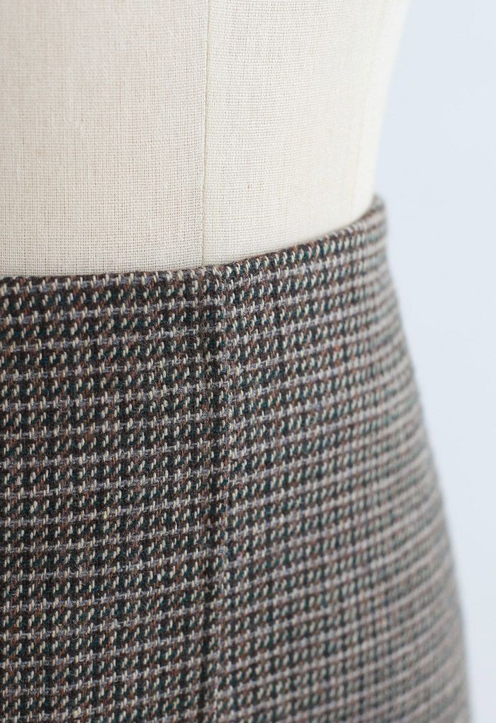 Minifalda de mezcla de lana texturizada de tiro alto en verde oliva