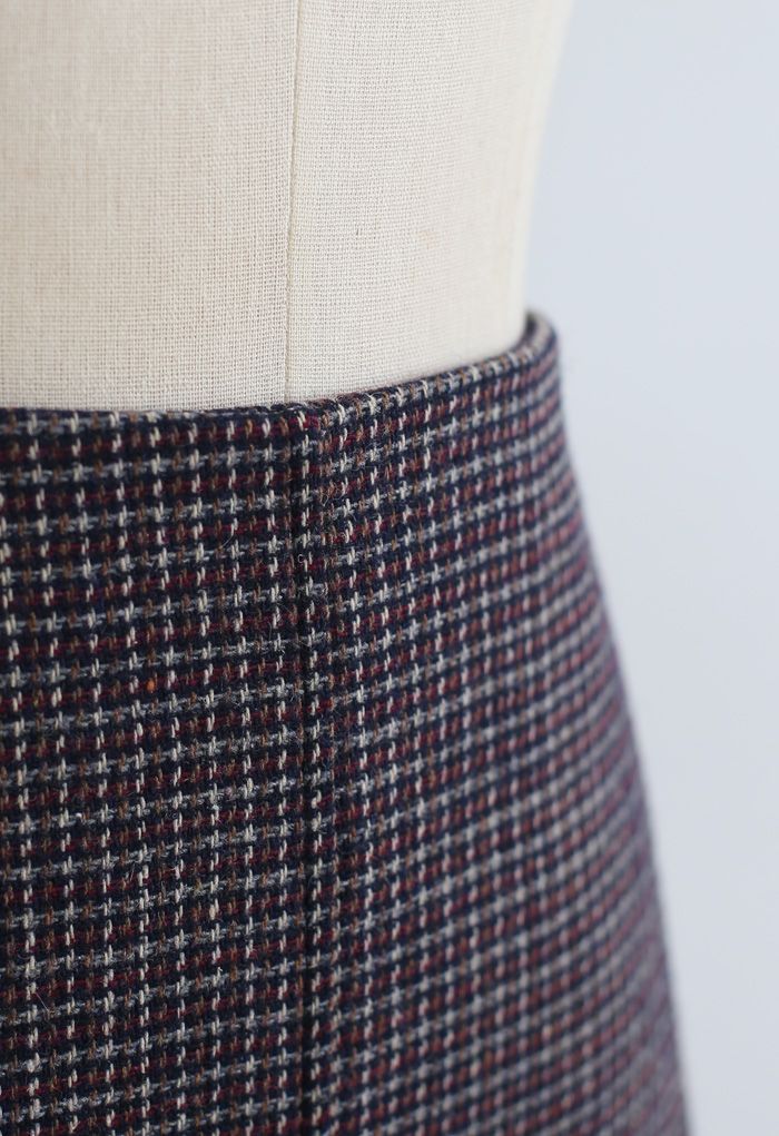 Minifalda de tiro alto en mezcla de lana texturizada en vino
