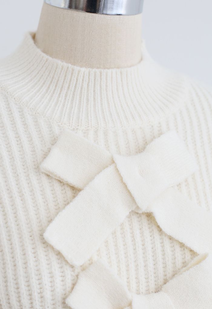 Suéter de punto acanalado de manga larga con lazo remendado