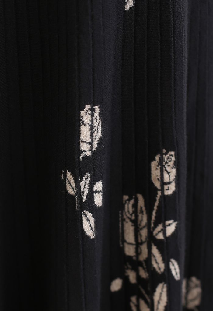Falda midi de punto plisada Rosebud en negro