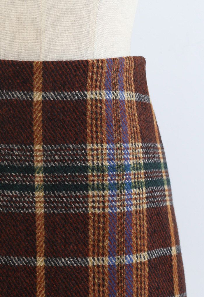 Minifalda clásica de mezcla de lana a cuadros en caramelo