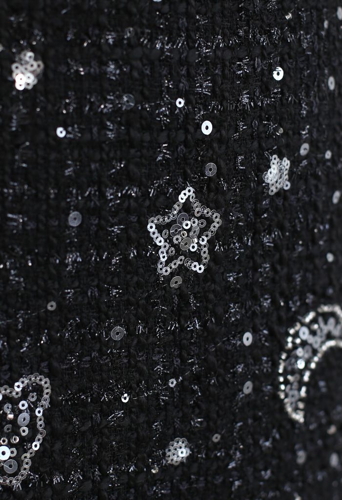 Minifalda de tweed de luna y estrella con lentejuelas