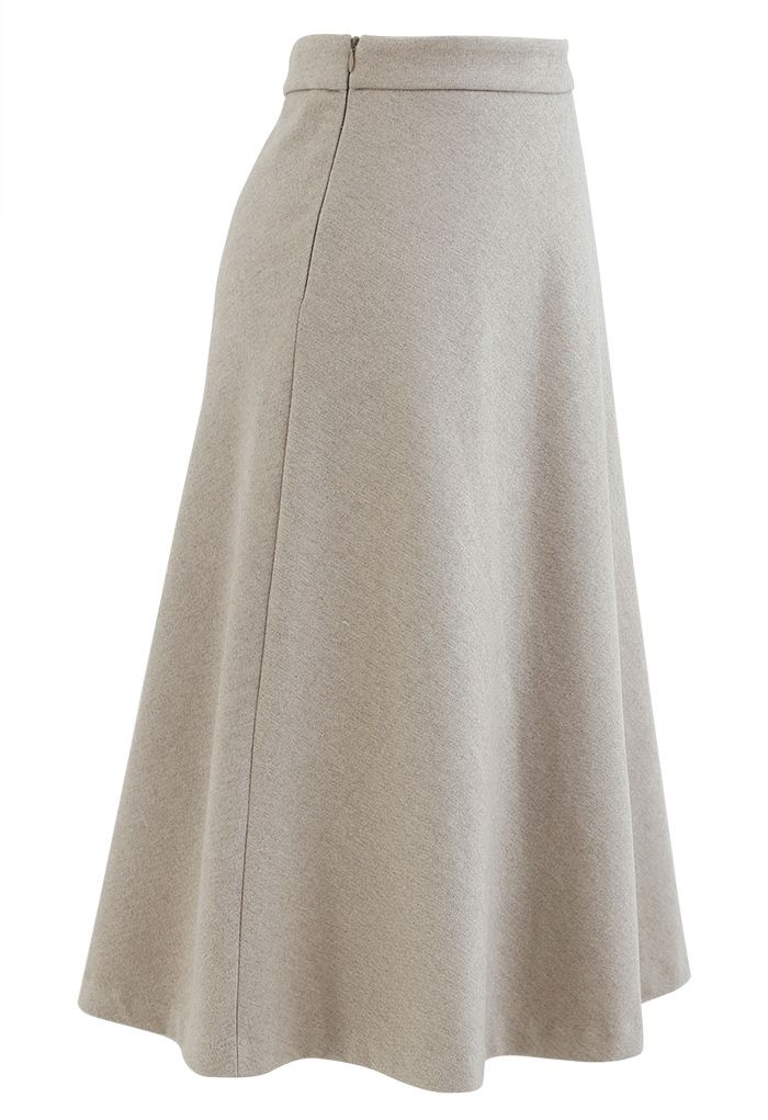 Falda midi básica con costuras de cintura alta en lino