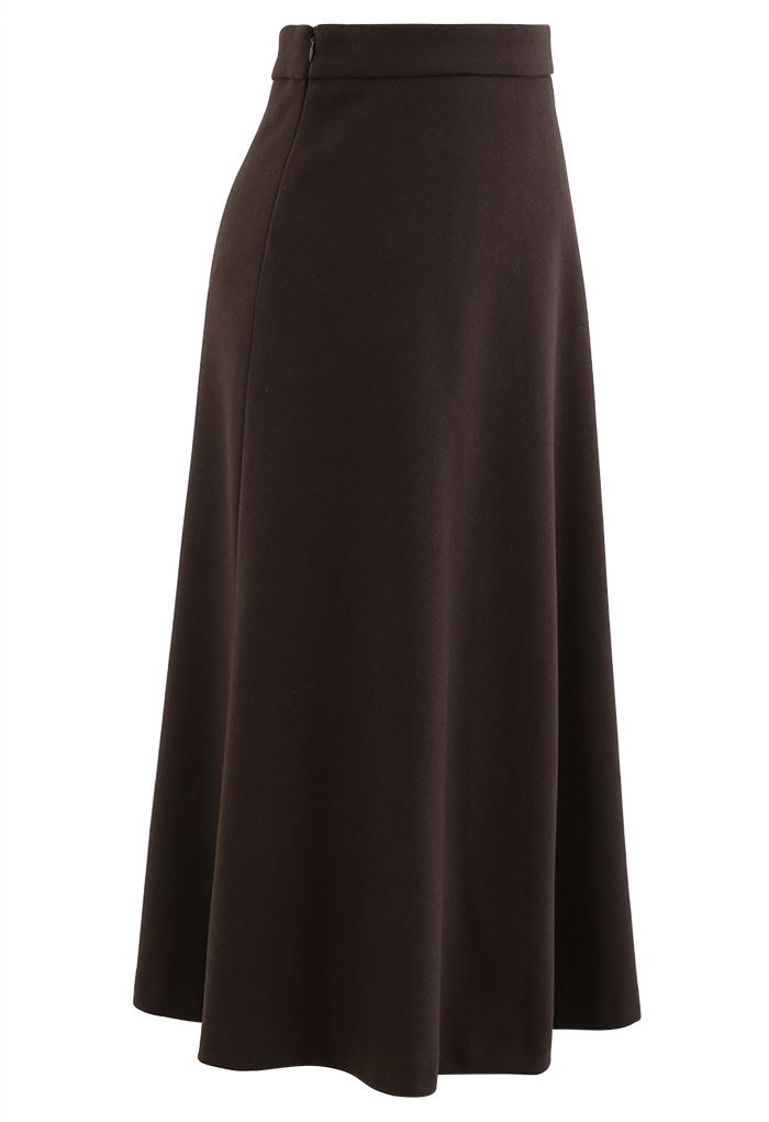 Falda midi básica con costuras de cintura alta en marrón