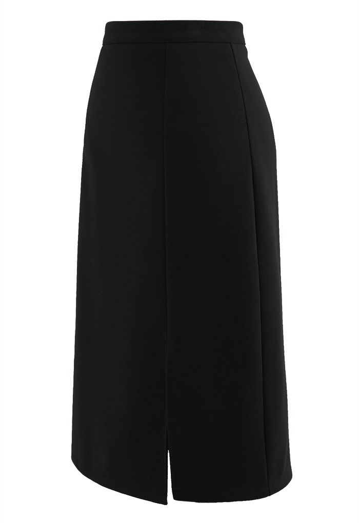 Falda lápiz midi con abertura lateral en negro
