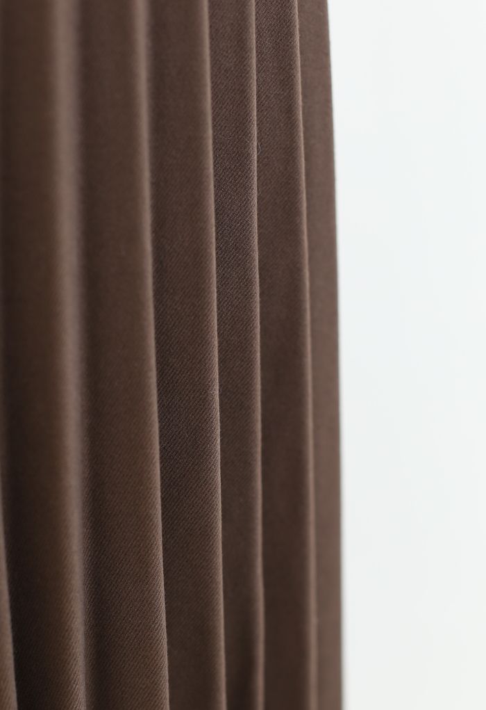 Falda midi plisada de mezcla de lana con adornos de Horsebit en marrón