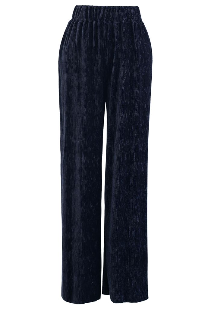 Pantalones anchos de terciopelo grabado en azul marino