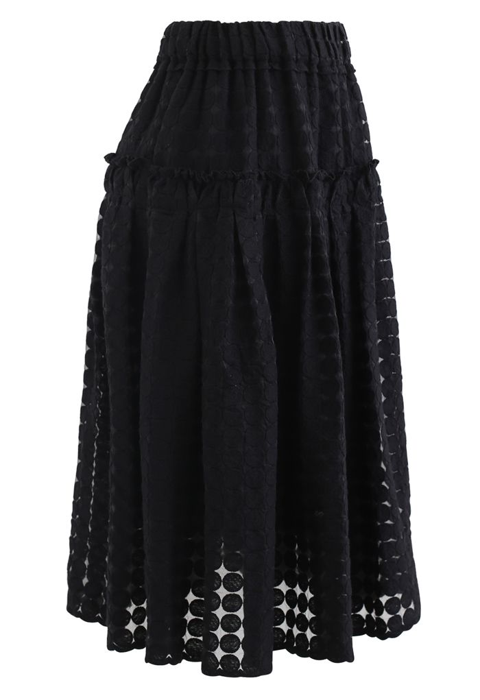 Falda midi de organza bordada con círculo completo en negro