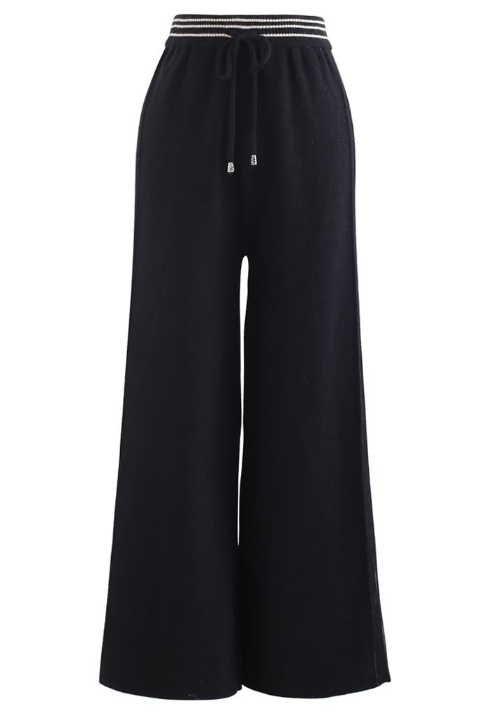 Pantalones de punto acanalado con cordón lateral en contraste en negro