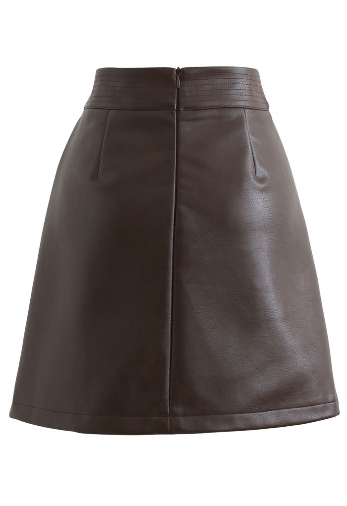 Minifalda Bud de cuero sintético con cintura cosida en marrón