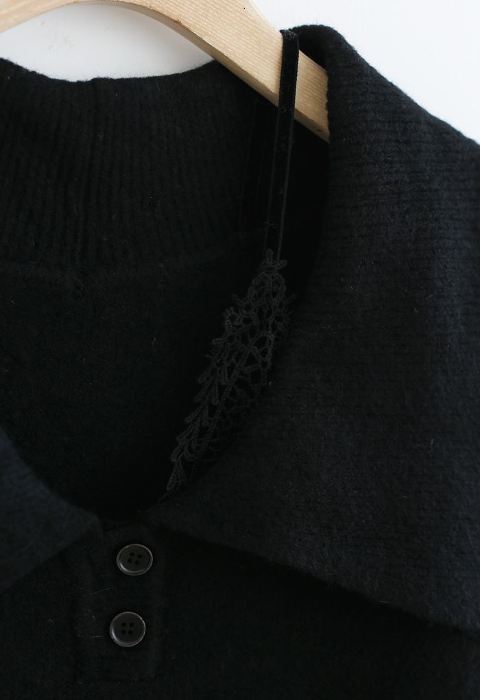 Suéter de punto con hombros descubiertos y cuello en negro