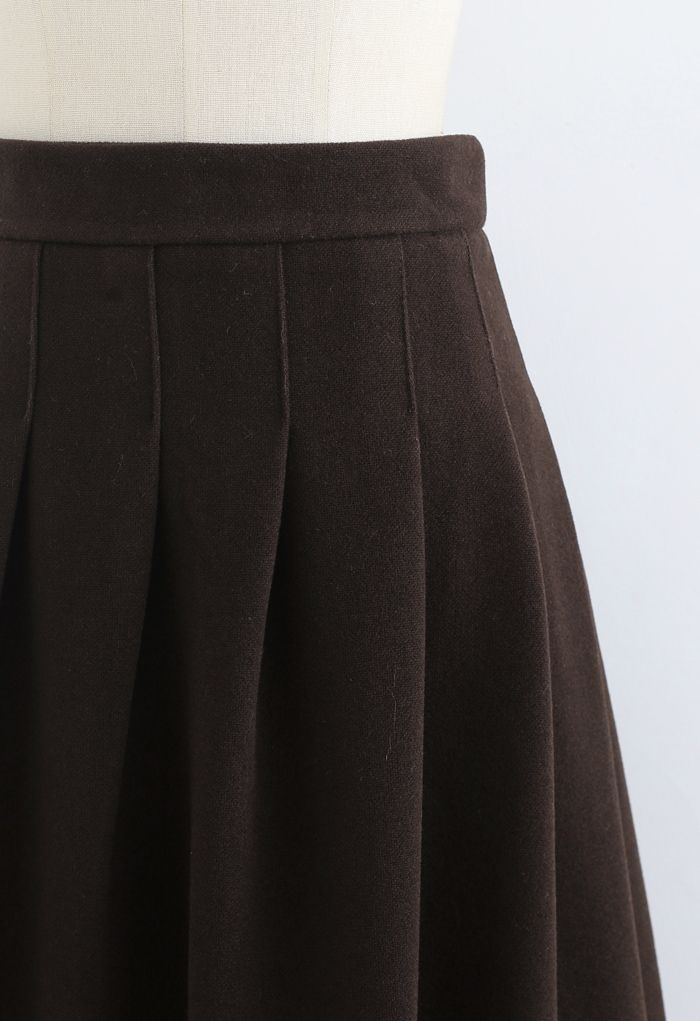 Falda midi plisada de mezcla de lana en marrón