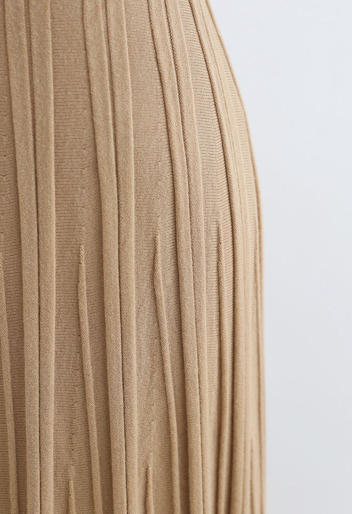 Falda de punto plisada sólida en camello