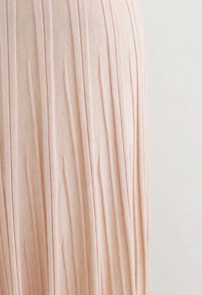 Falda de punto plisada sólida en rosa