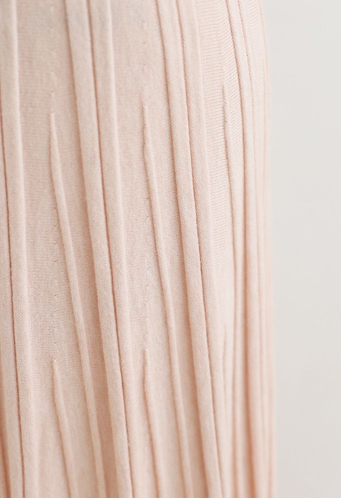 Falda de punto plisada sólida en rosa