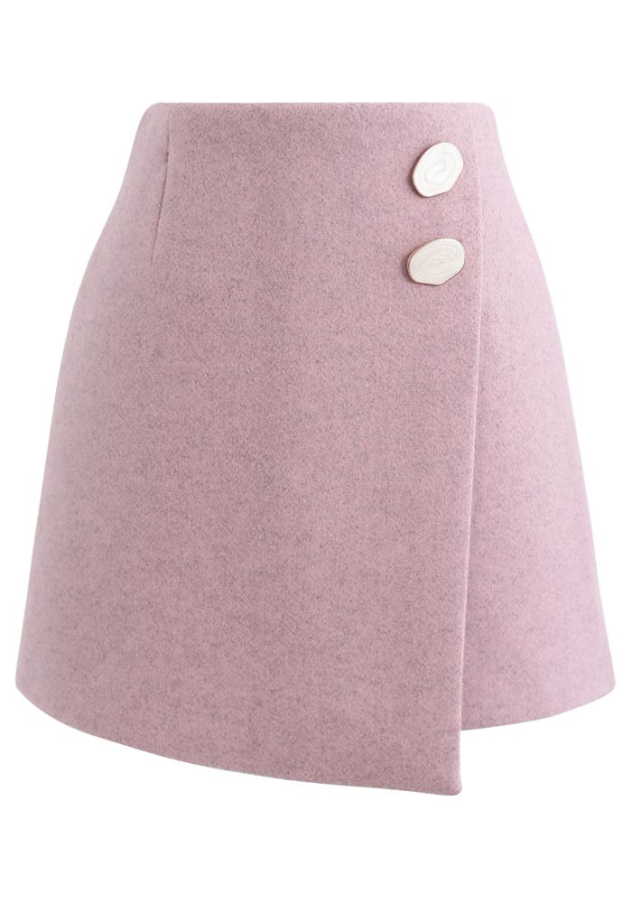 Minifalda con solapa y botones de mármol en rosa