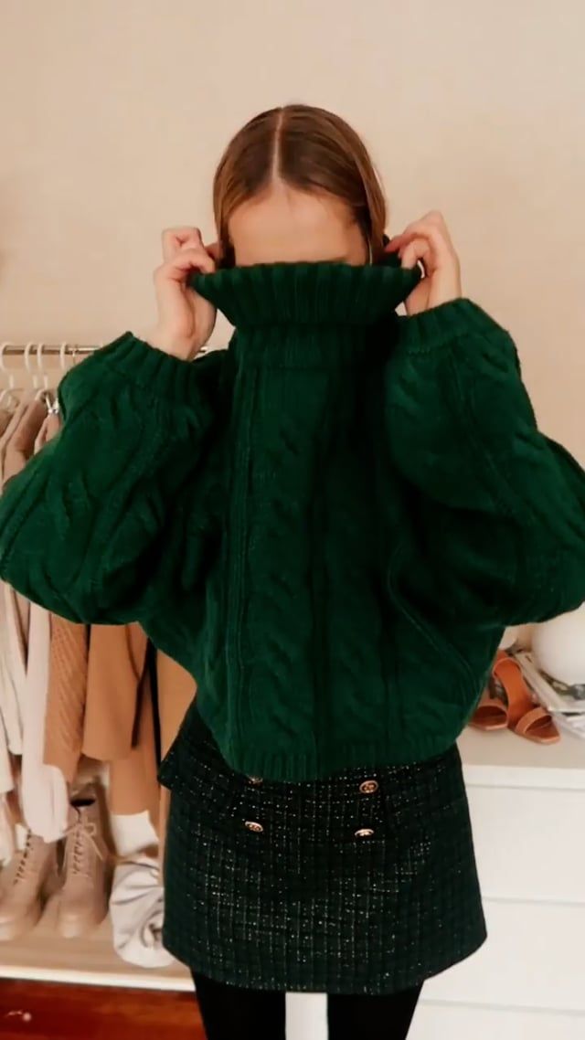 Minifalda de tweed brillante con estampado de vichy en verde