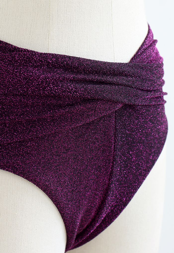 Conjunto de bikini con parte delantera fruncida en purpurina púrpura
