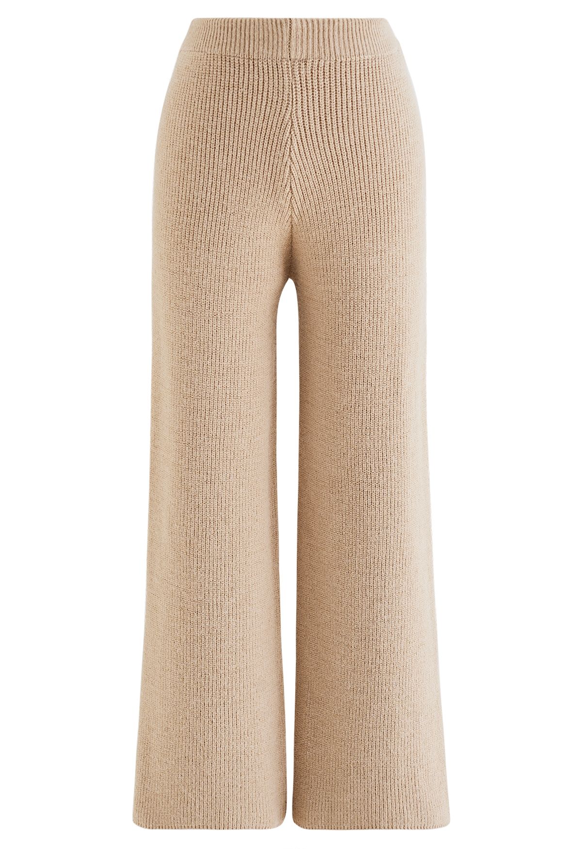 Conjunto de punto de suéter con nudo lateral y pantalones de pierna recta en tostado claro