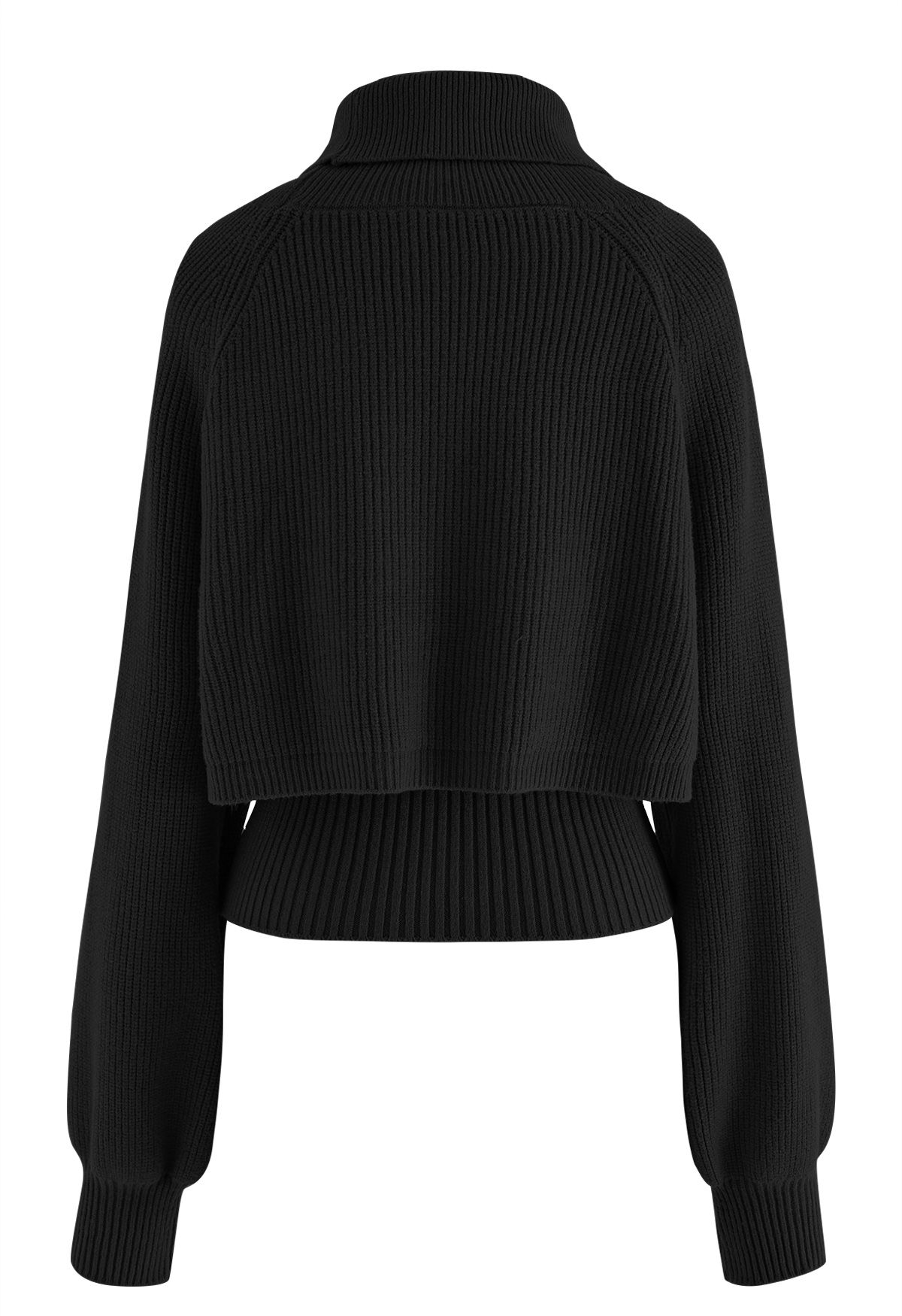 TOP TWINSET DE PUNTO ACANALADO CON CUELLO ALTO en negro