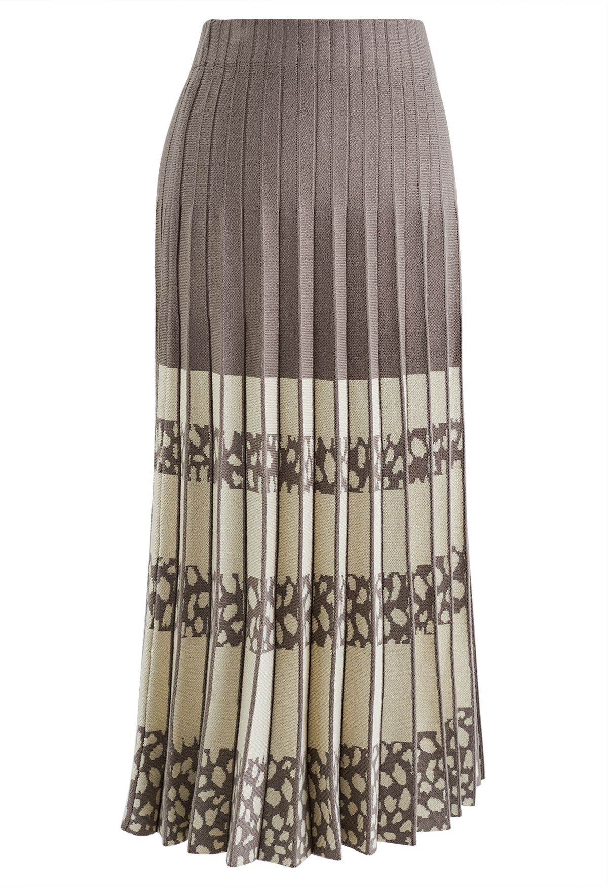 Falda de punto plisada con bloques de colores en gris topo