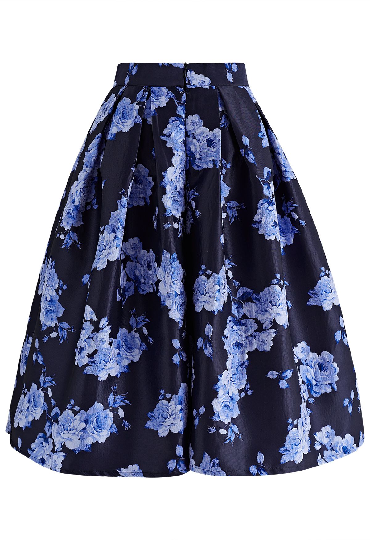 Falda midi plisada de jacquard de peonía azul flor de medianoche