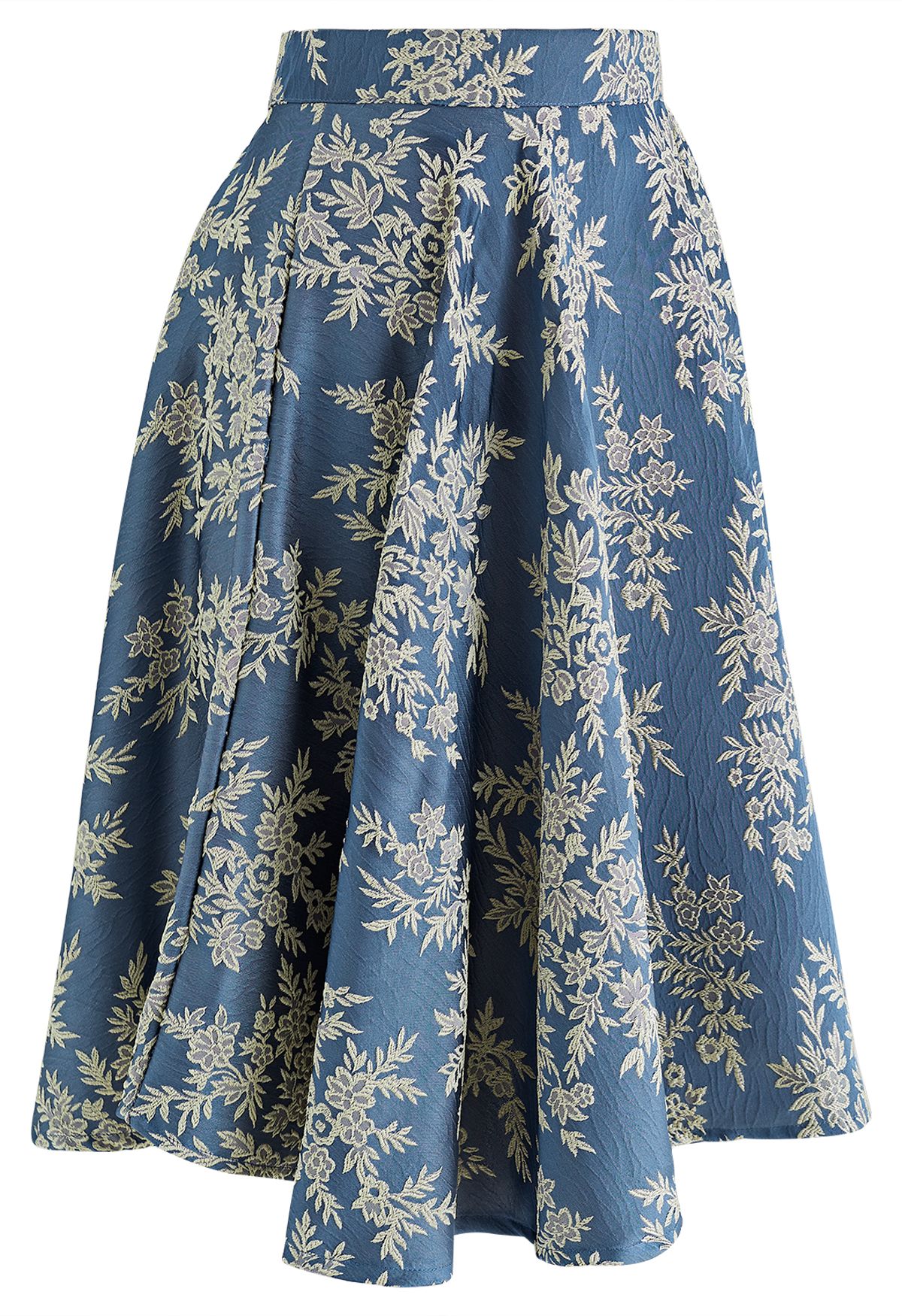 Falda midi con bordado en relieve de jacquard botánico en azul