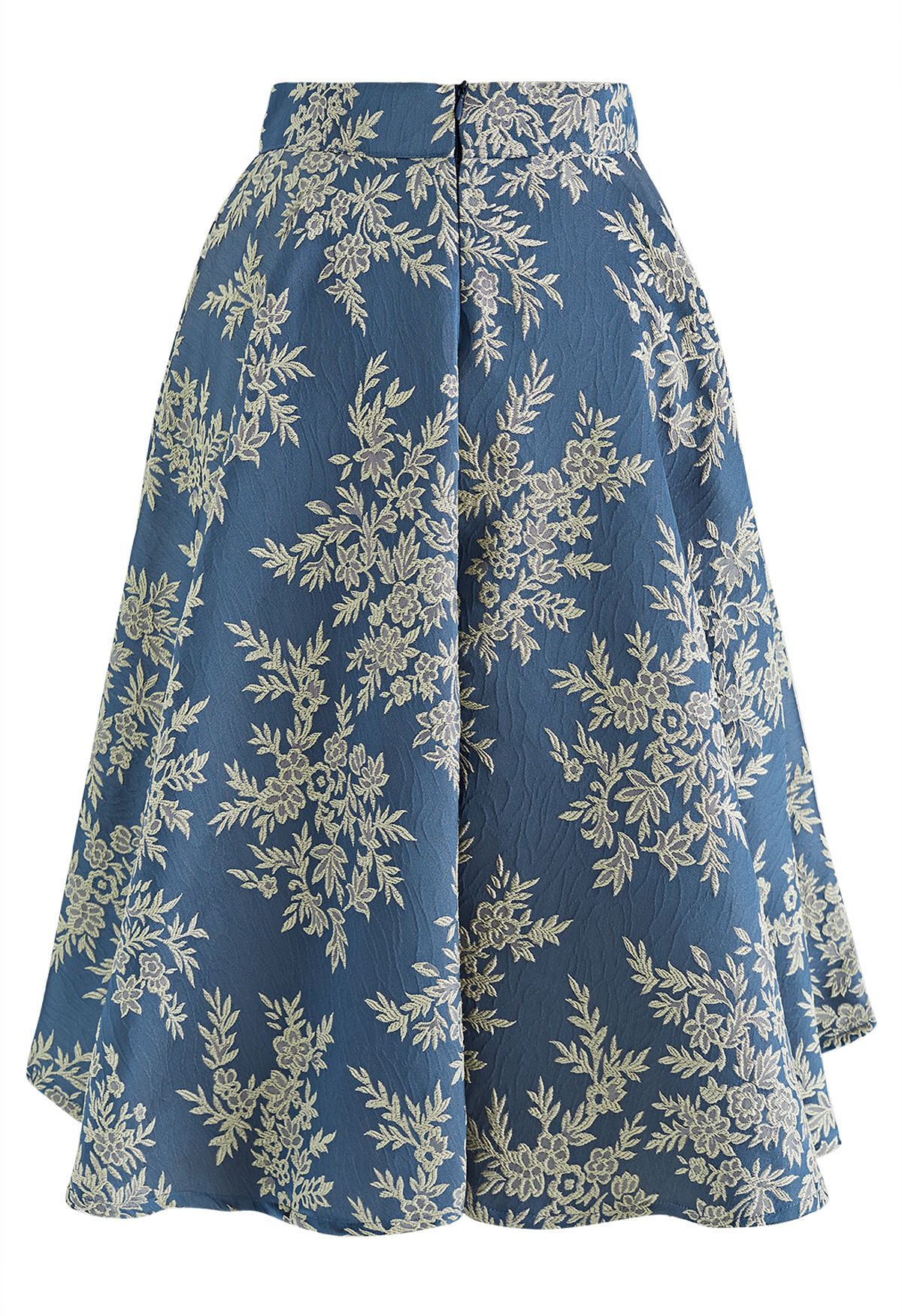 Falda midi con bordado en relieve de jacquard botánico en azul