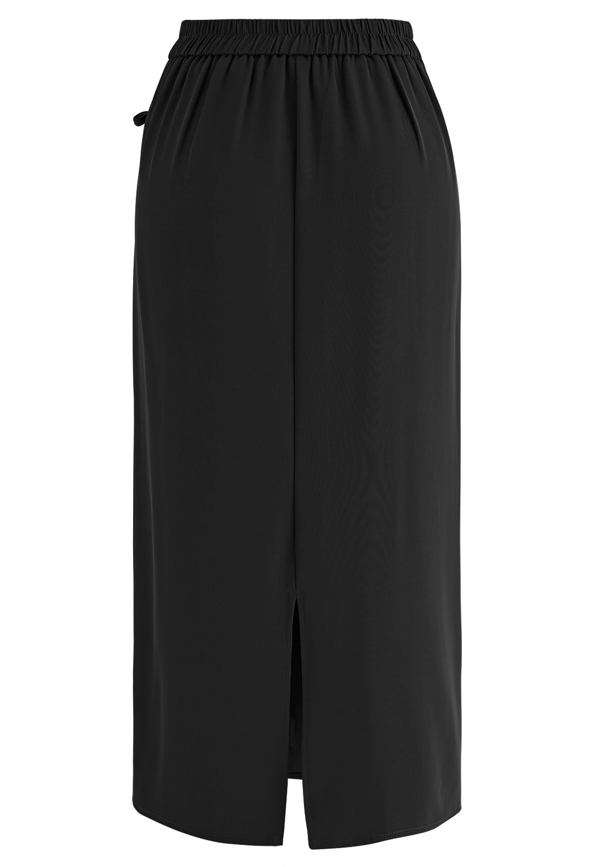 Falda midi con solapa y cordón lateral en negro