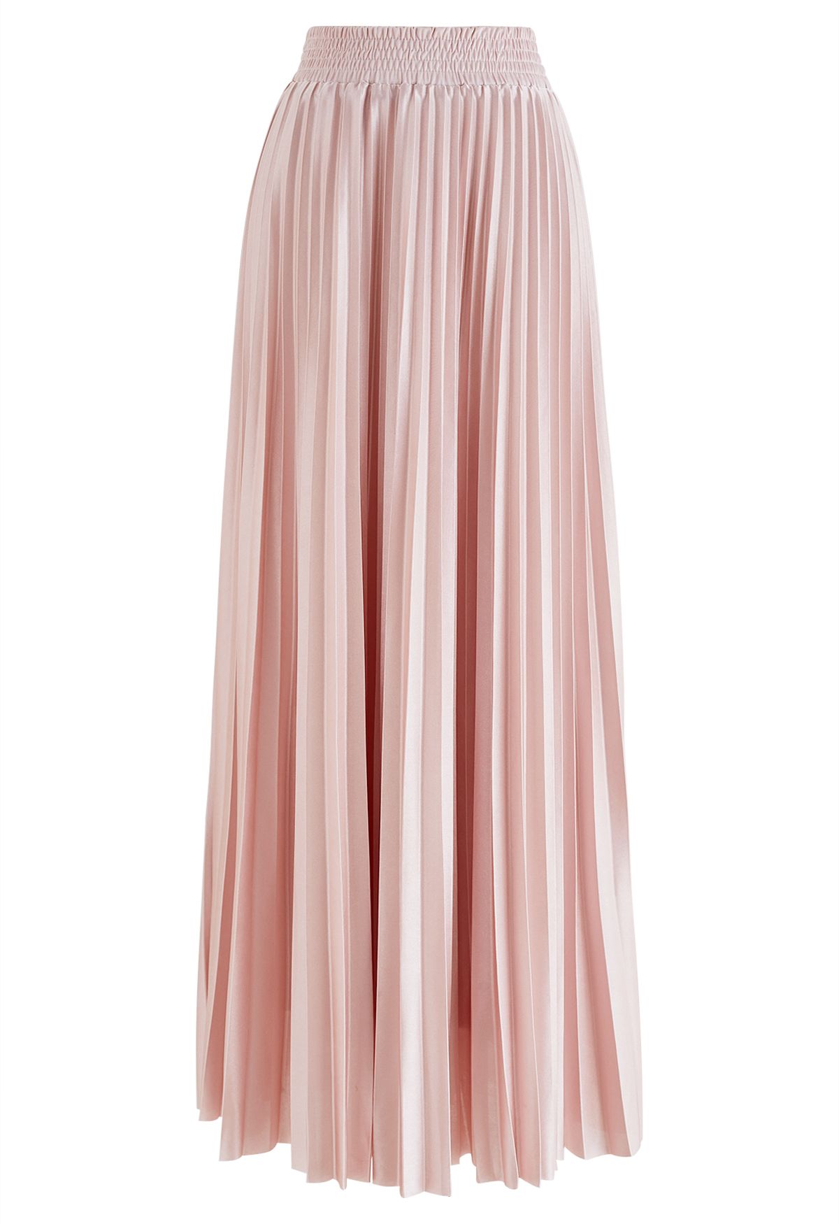 Falda larga plisada brillante en rosa nude