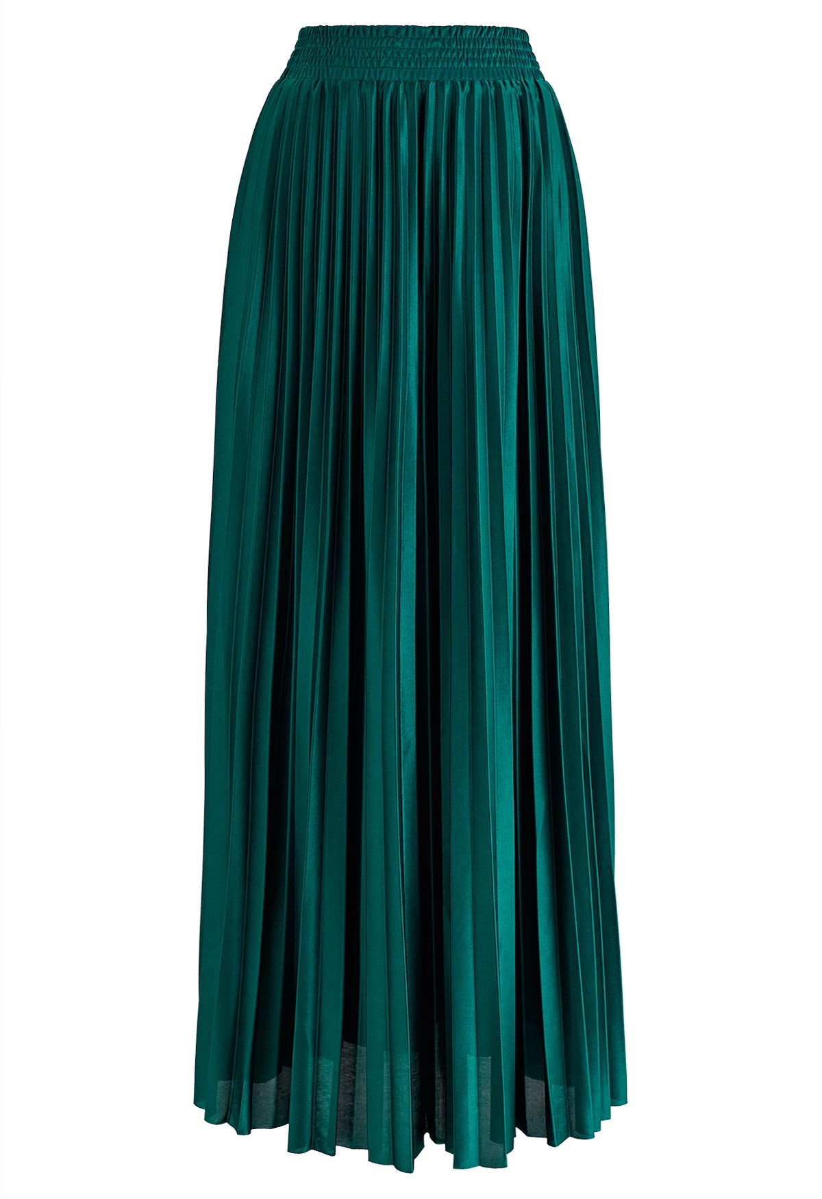 Falda larga plisada brillante en esmeralda
