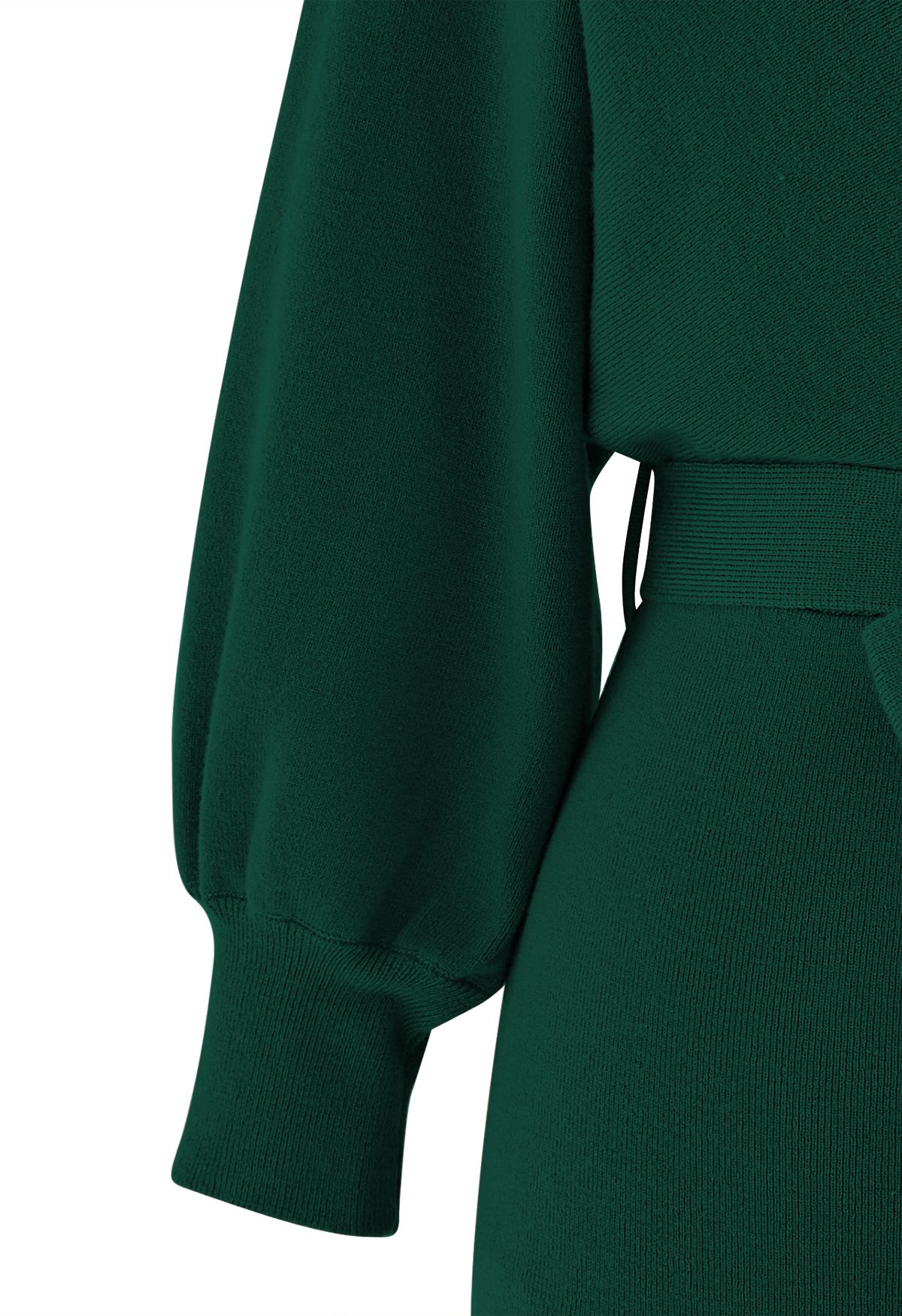 Vestido midi cruzado de punto en dos tonos con lazo y lazo en verde oscuro