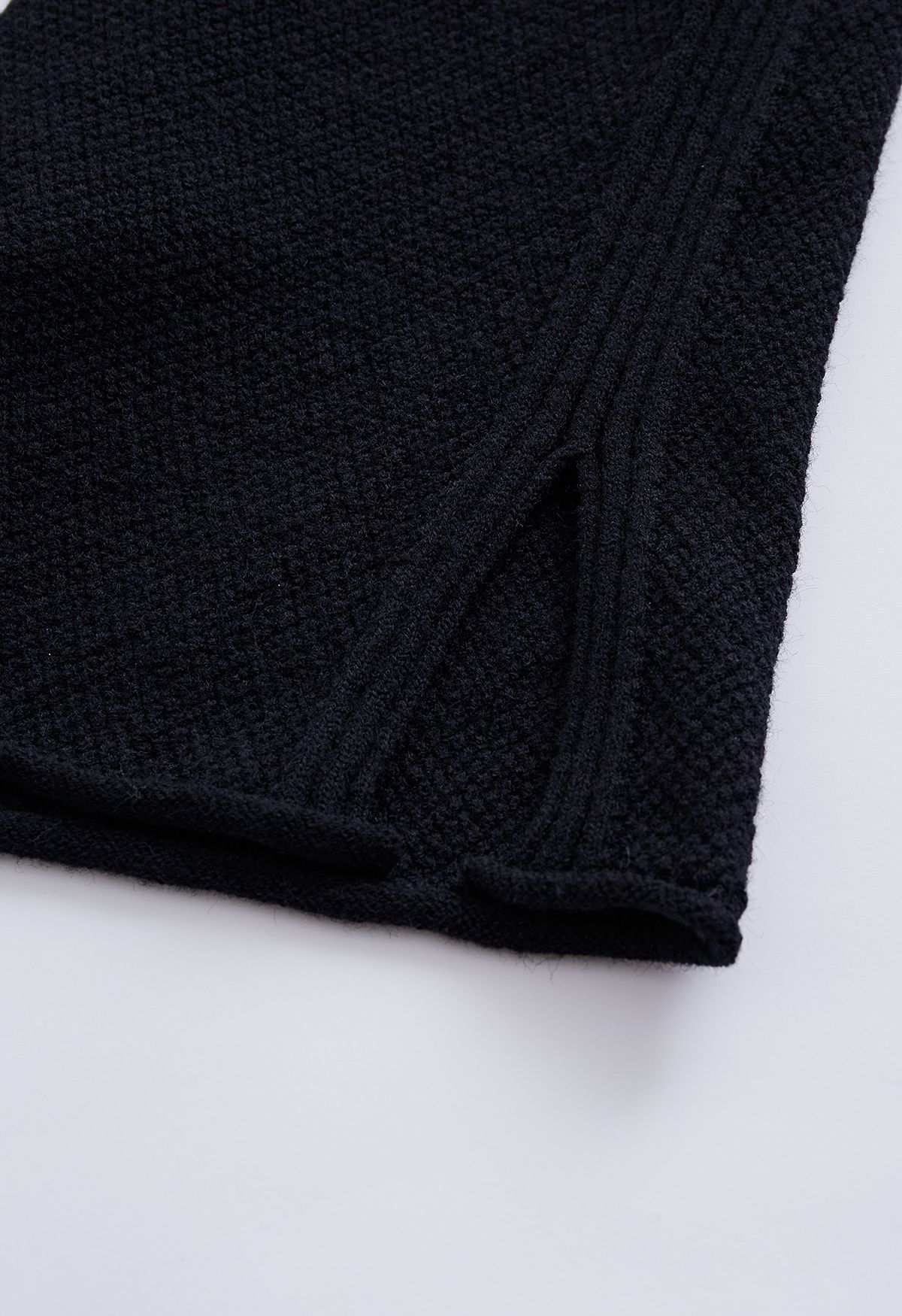 Conjunto de suéter Hi-Lo de punto gofrado y pantalones de pernera ancha en negro