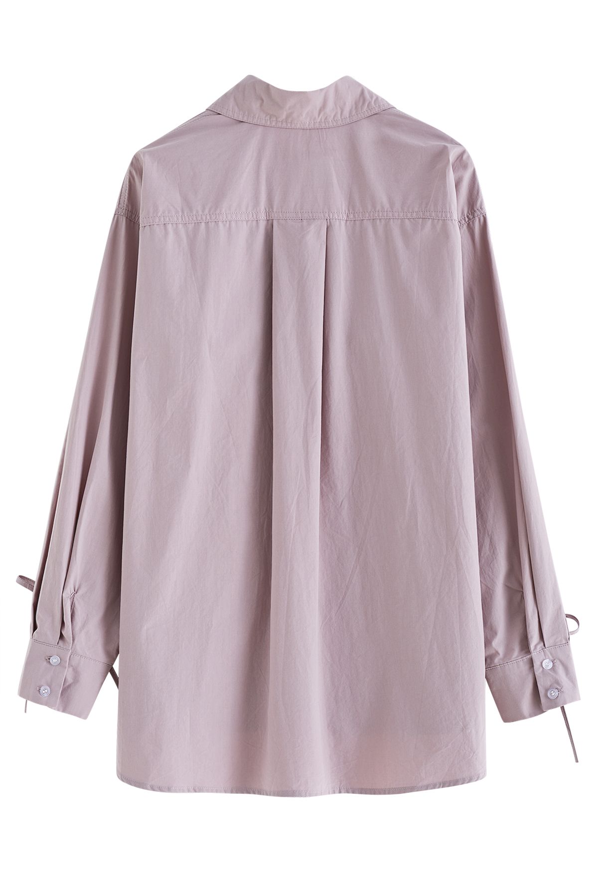 Camisa de algodón con botones y mangas con cordón en rosa polvoriento