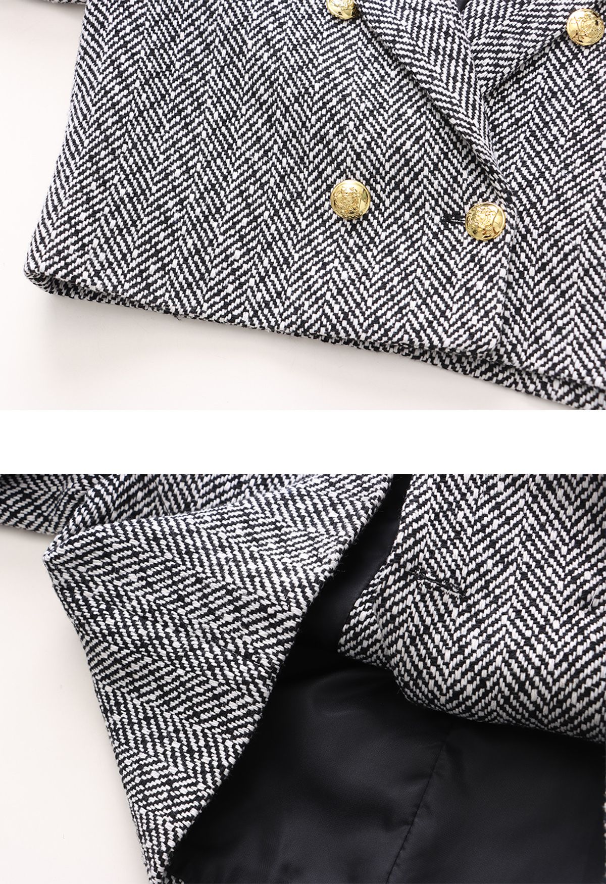 Conjunto de minifalda plisada y blazer corto de tweed con puños en contraste