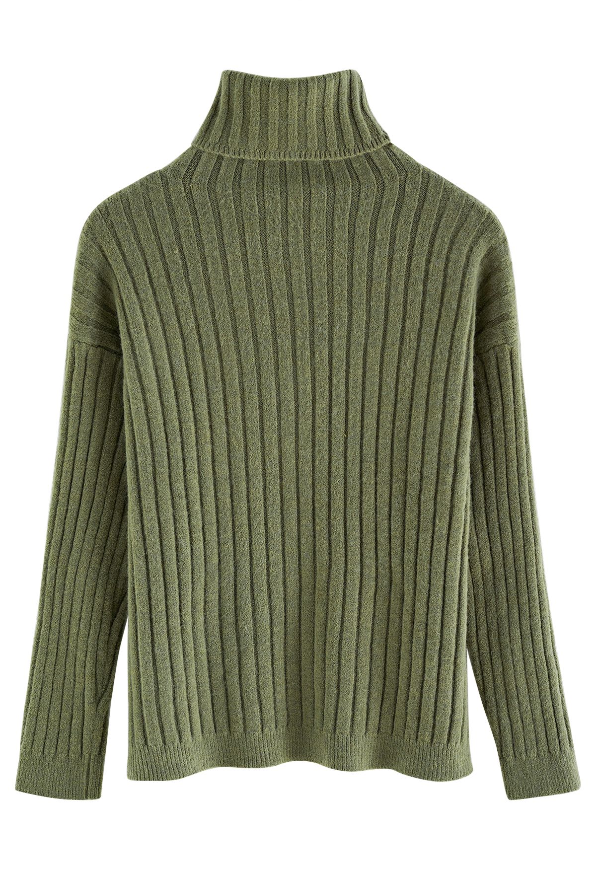Suéter de punto con mangas de cuello alto en verde oliva