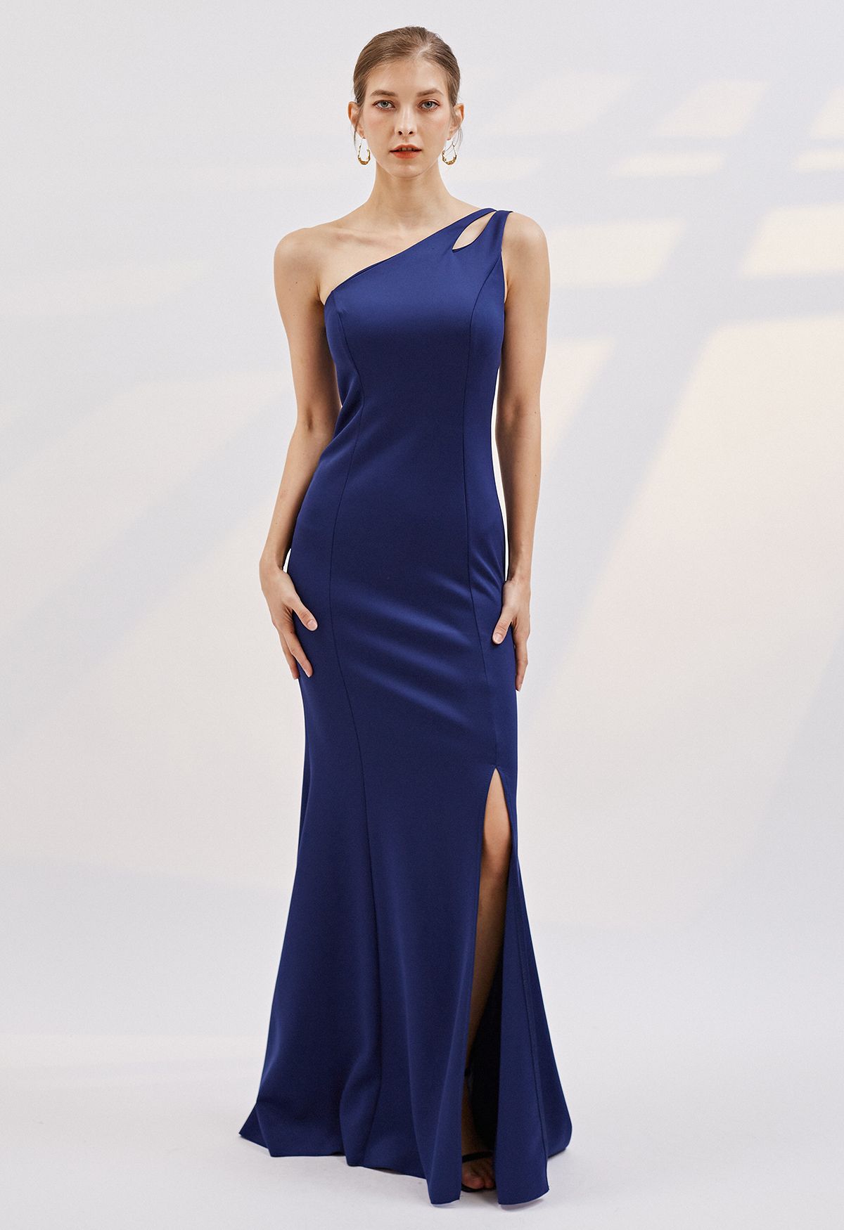 One-Shoulder Dual Strap Mermaid Gown in Navy - Retro, Indie and Unique ...