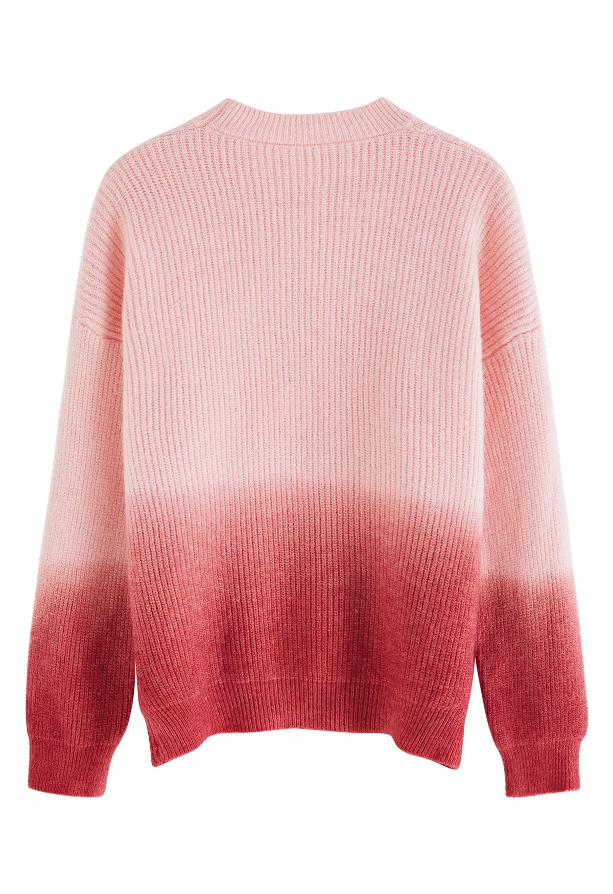 Suéter de punto acanalado con cuello redondo Ombre en rosa