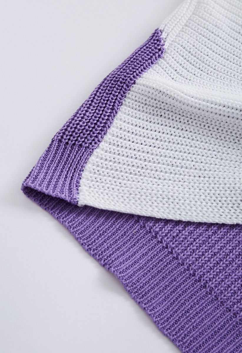 Suéter de dos tonos con cuello en V y parte delantera torcida en lila