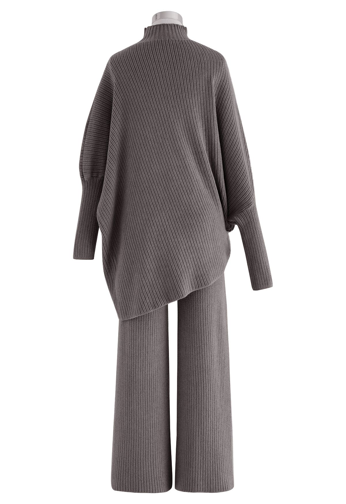Conjunto de suéter y pantalón asimétrico con manga de murciélago en gris