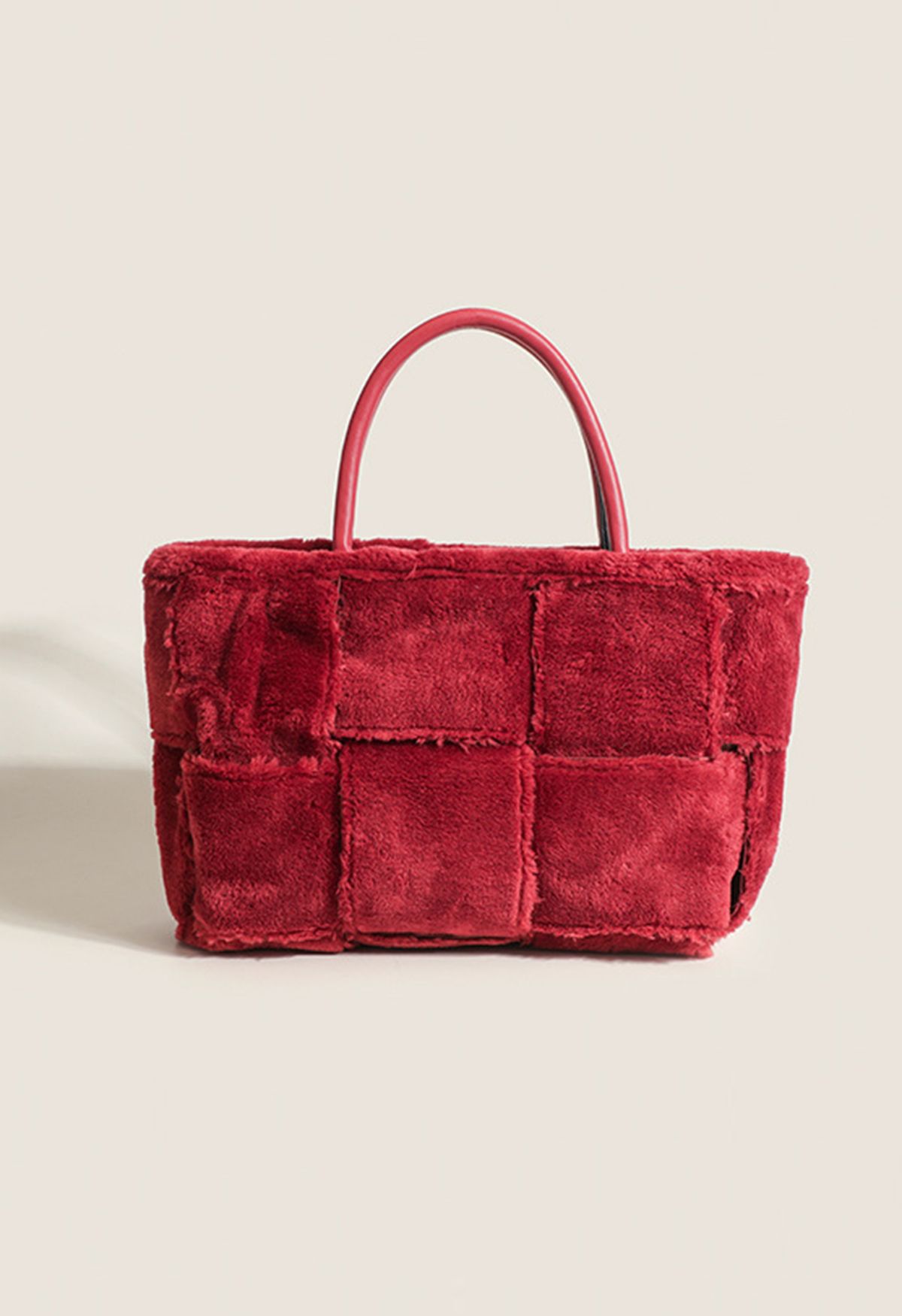 Bolso de mano de lana sintética con textura a cuadros en rojo