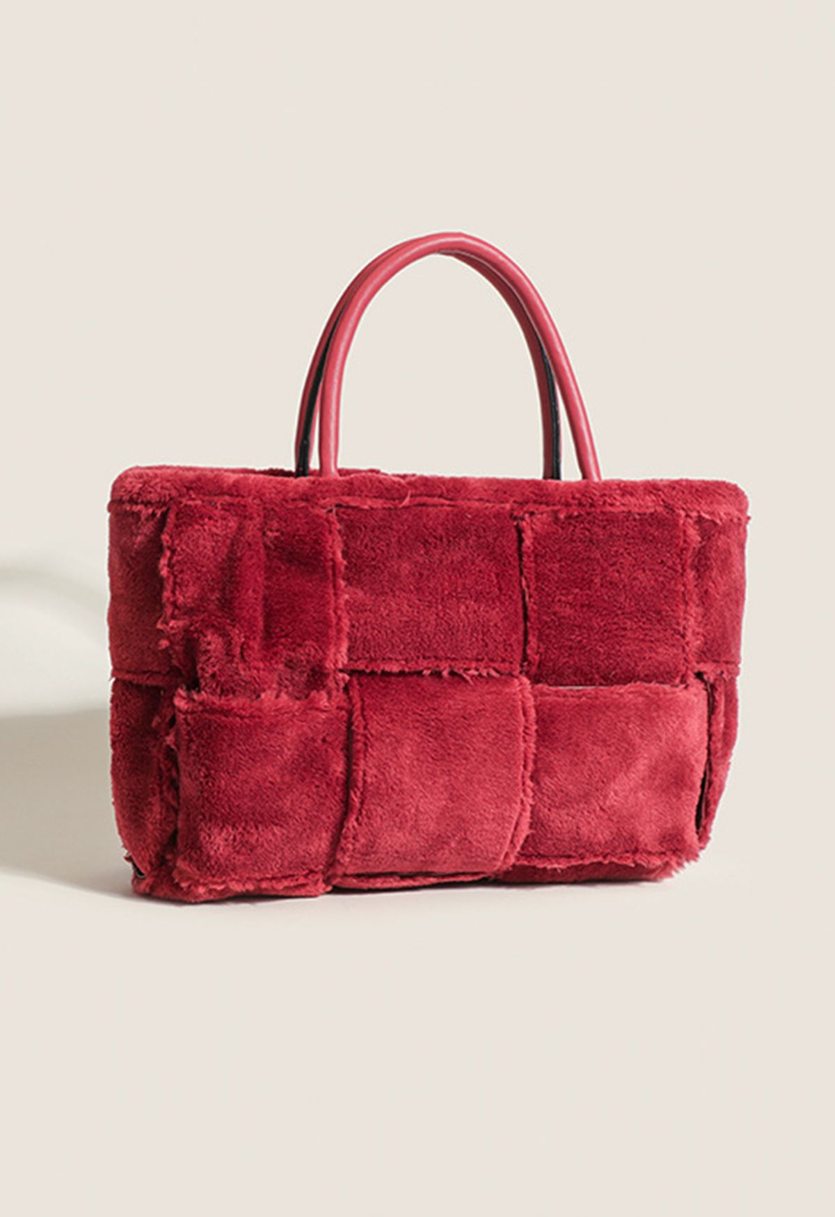 Bolso de mano de lana sintética con textura a cuadros en rojo