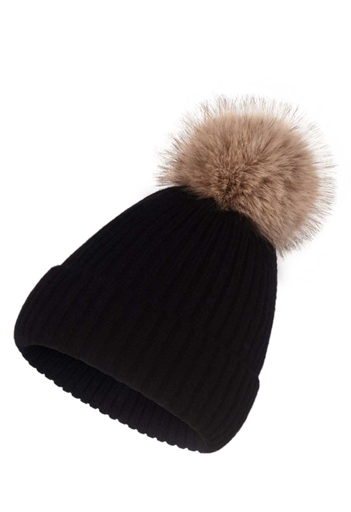 Gorro Beanie de punto acanalado Pom-Pom en negro