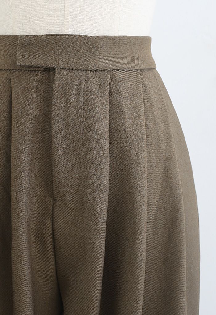 Pantalones anchos plisados de mezcla de lana en marrón