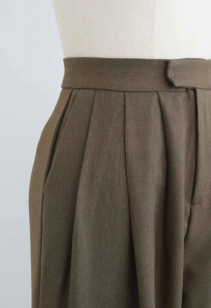 Pantalones anchos plisados de mezcla de lana en marrón
