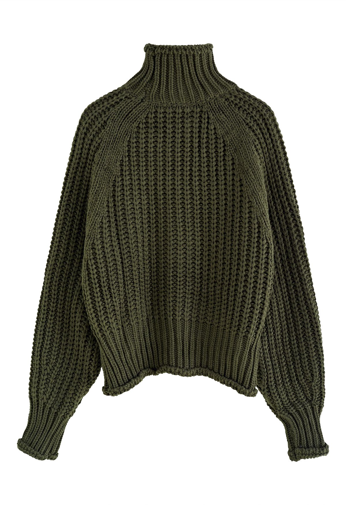 Suéter de punto grueso con cuello alto en verde militar