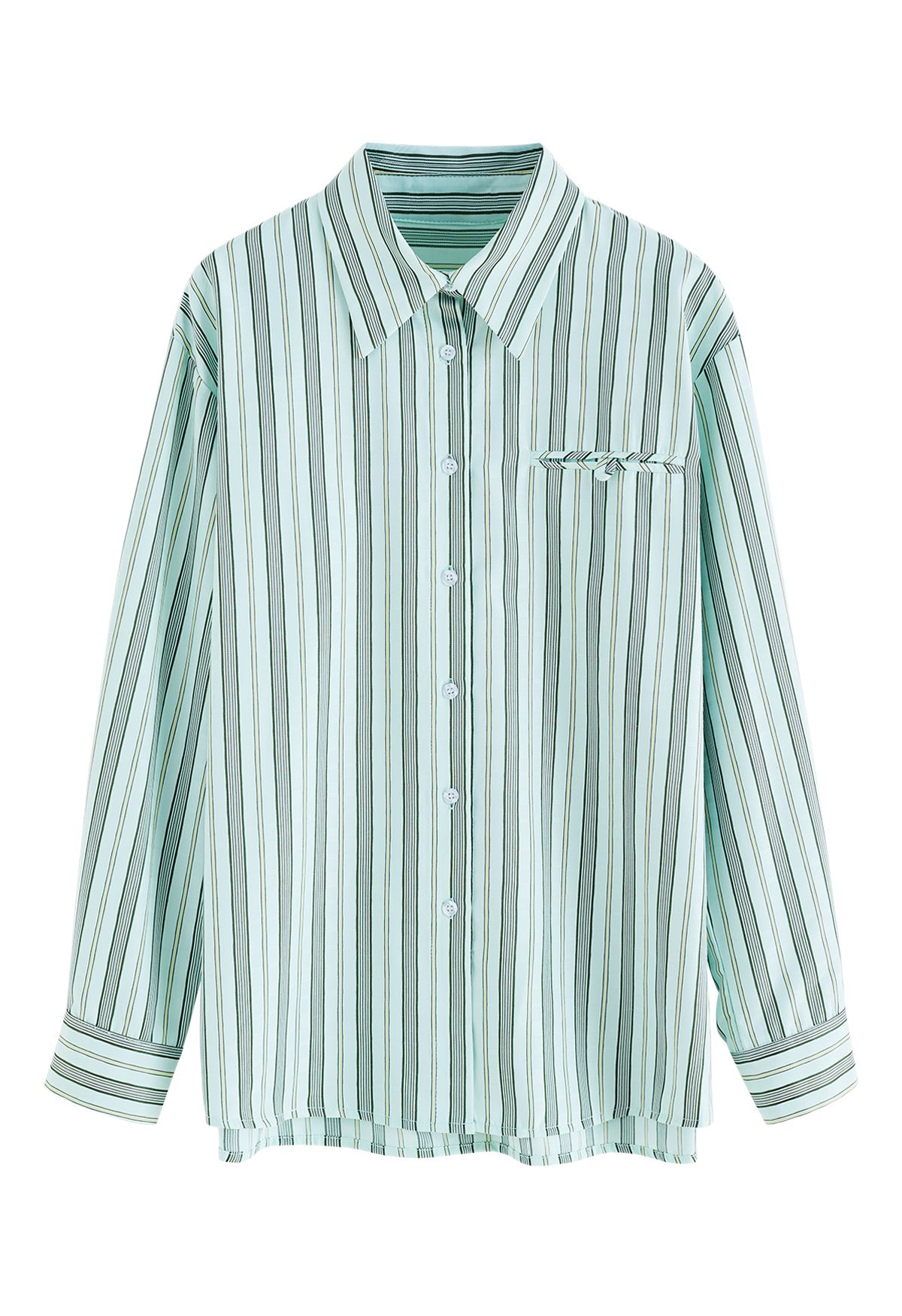 Camisa con botones de rayas verticales en verde