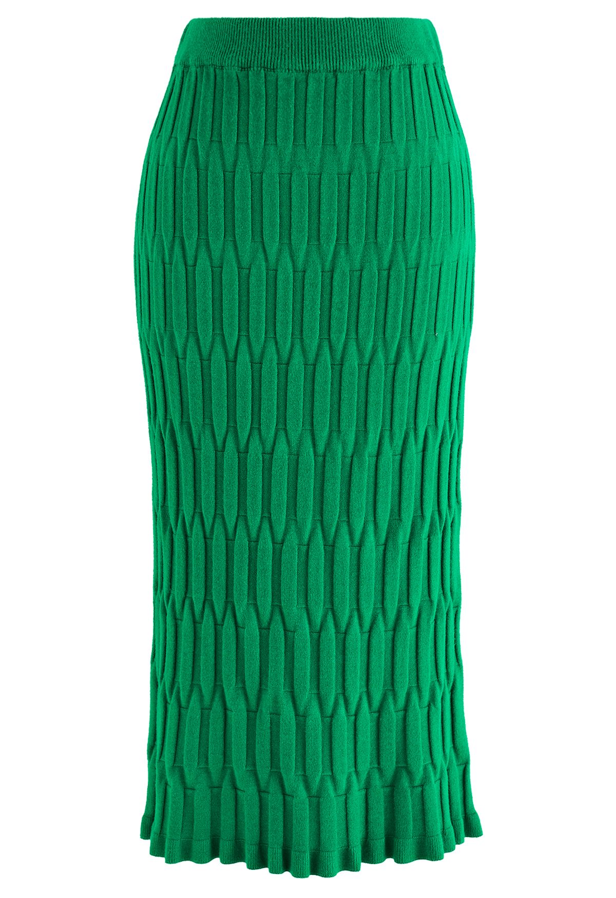 Falda lápiz de punto con textura en relieve en verde